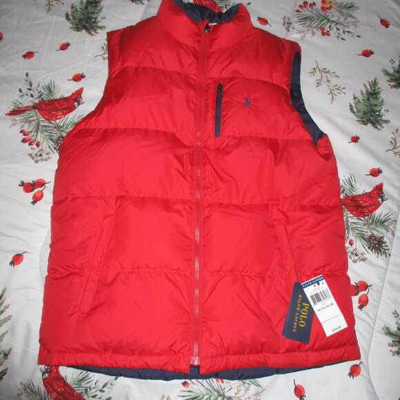 Polo by Ralph Lauren Dark Blue/Red kids Down puffer vest. Reversible NWT